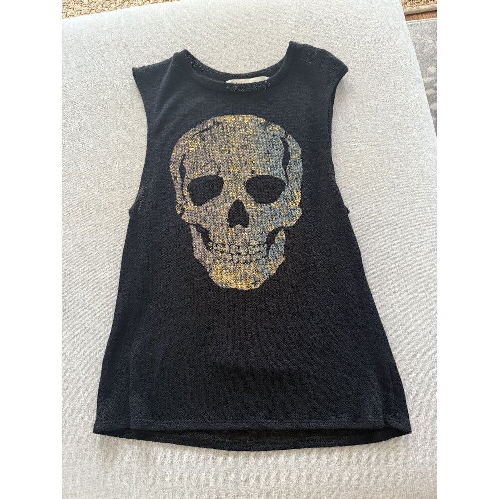 Vintage Havana Black Skull Graphic Sweater Tank Medium